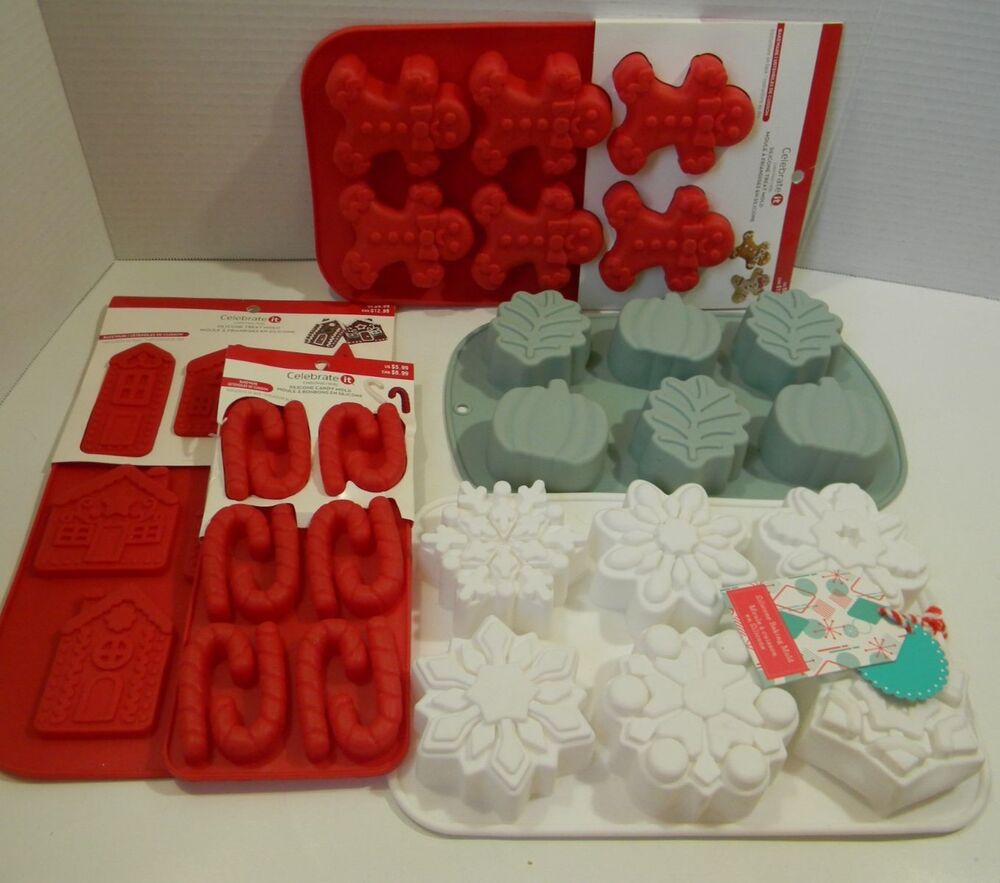Candy Ice Chocolate Molds Christmas Fall Gingerbread Pumpkin Snowflakes NEW